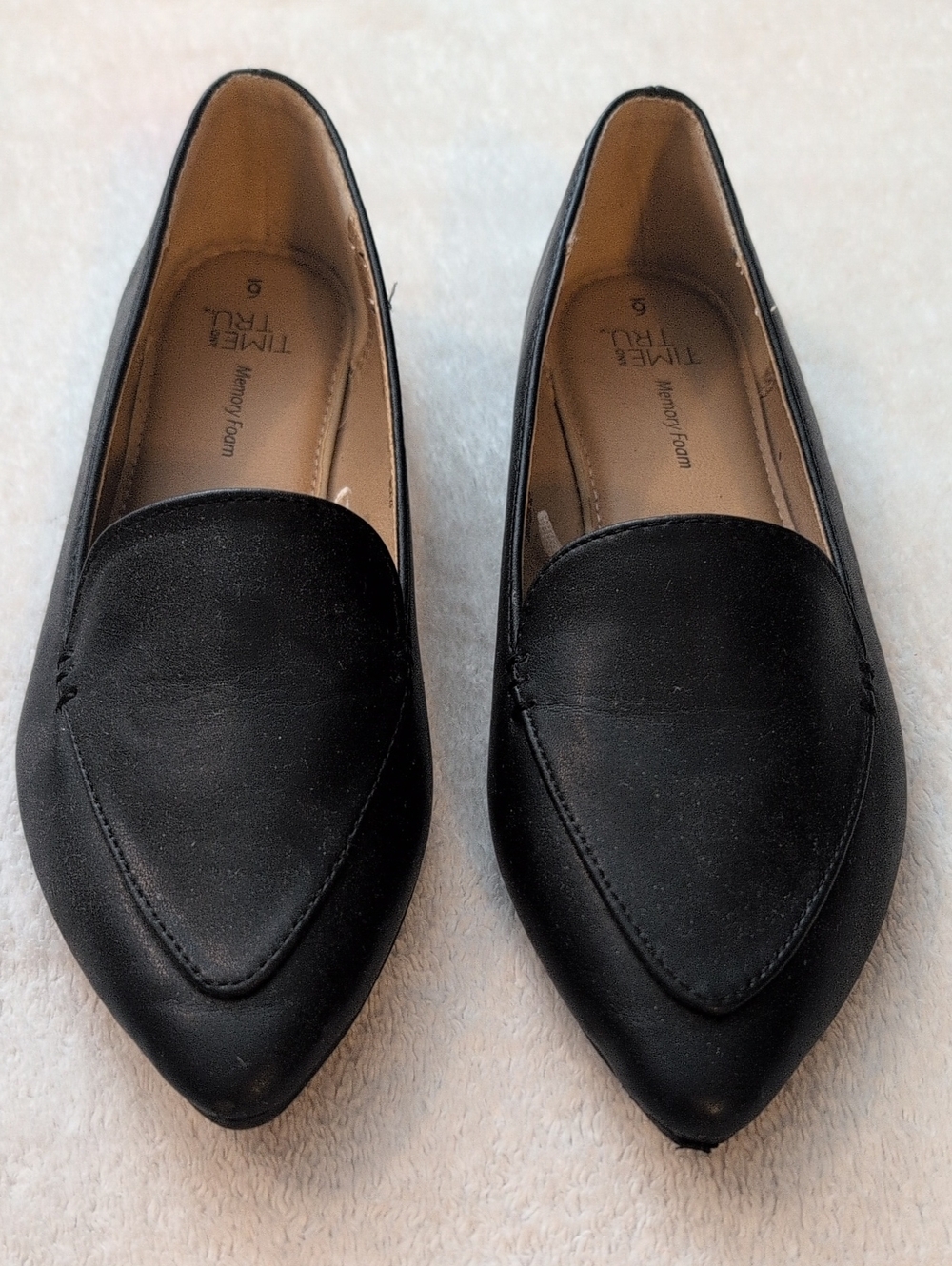 Time and Tru Womens Black Pointed Toe Loafers Slip On Shoes Size 6